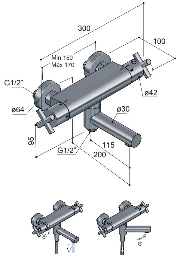 Hotbath Chap thermostatische vrijstaande badmengkraan chroom