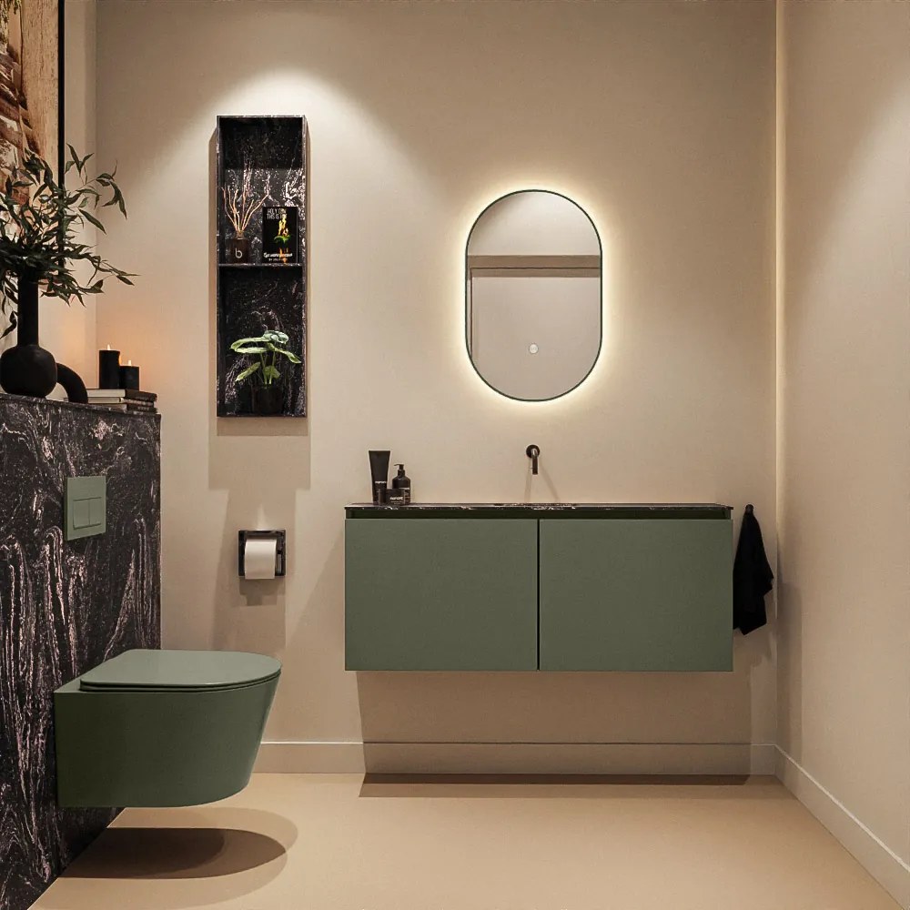 Mondiaz Ture DLux toiletmeubel 120cm army met wastafel lava midden zonder kraangat