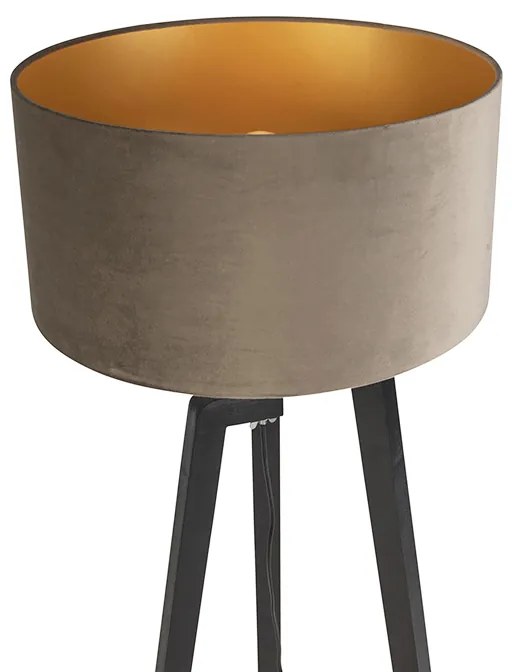 Vloerlamp tripod zwart met taupe kap en goud 50 cm - Puros