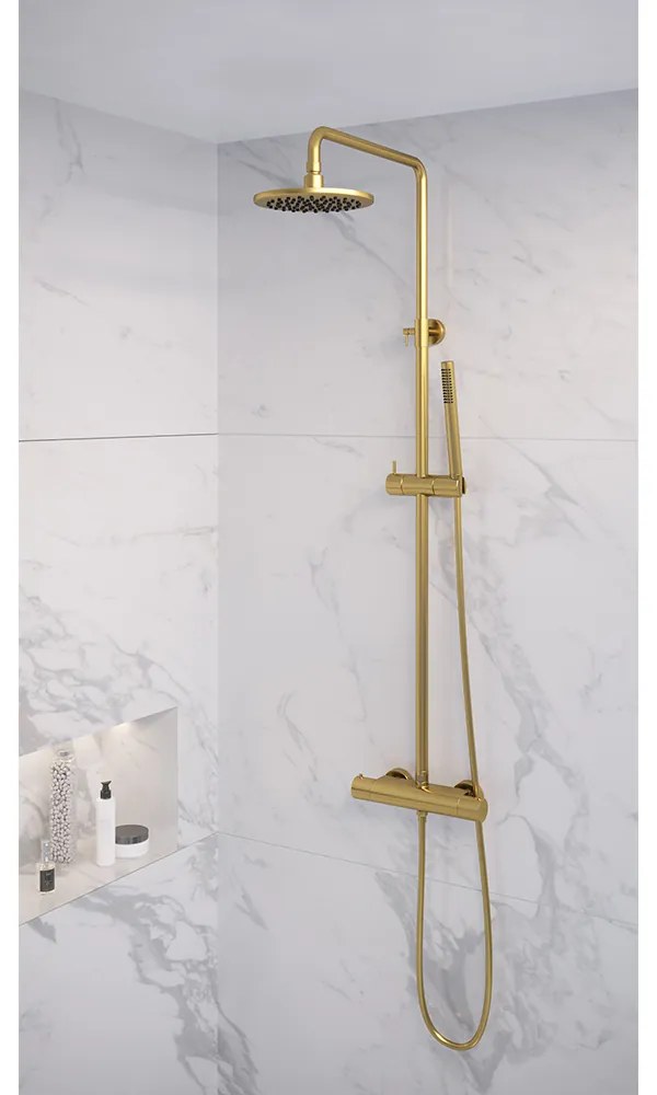 Brauer Gold Edition opbouw regendoucheset met staafhanddouche en hoofddouche 20cm geborsteld messing PVD