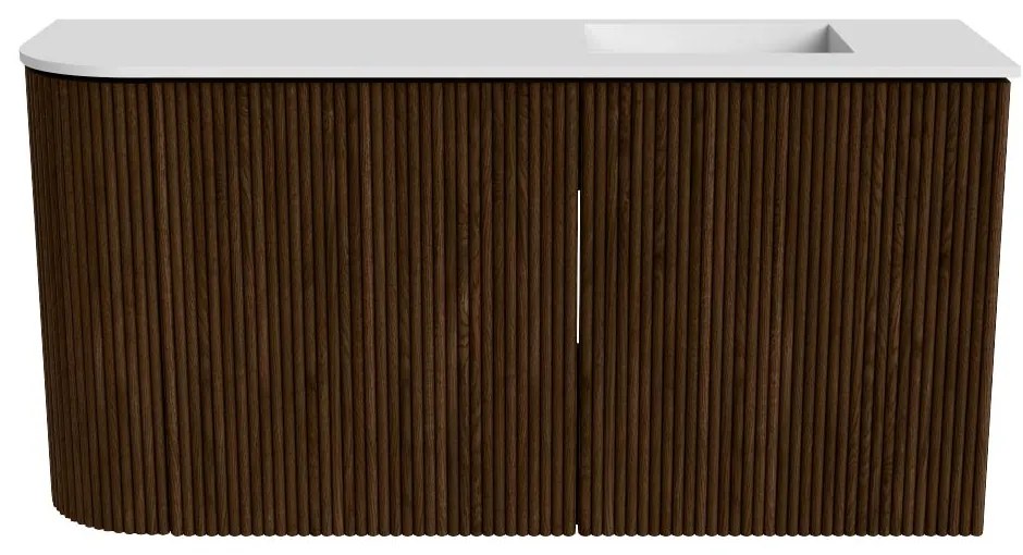 Mondiaz Joya 80cm toiletmeubel ronding links walnut met wastafel faye rechts zonder kraangat talc