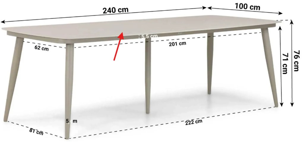 Tuinset 6 personen 240 cm Aluminium/Wicker Taupe Apple Bee Milou/Vienna