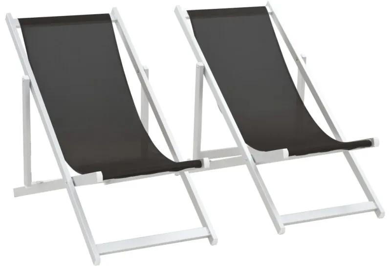 Strandstoelen inklapbaar aluminium en textileen zwart 2 st