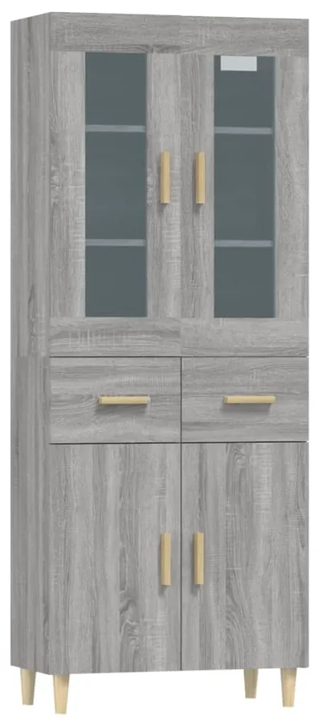 vidaXL Hoge kast 69,5x34x180 cm bewerkt hout grijs sonoma eikenkleurig