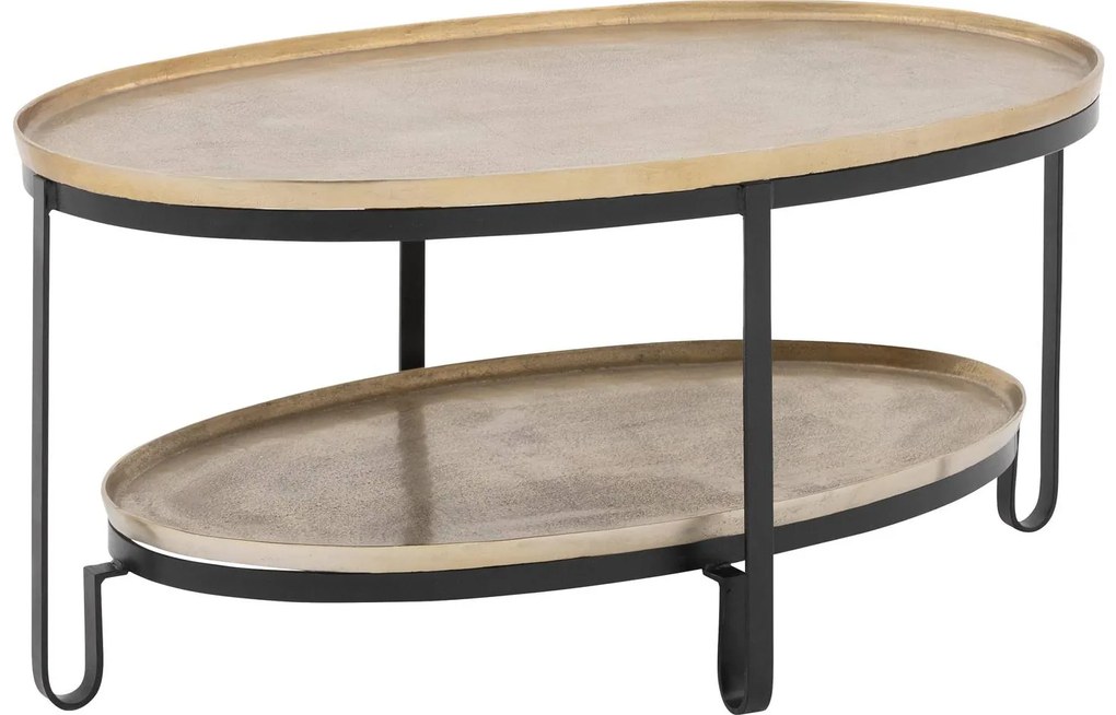 Goossens Salontafel Mauro ovaal, aluminium goud, elegant chic, 96 x 45 x 58 cm