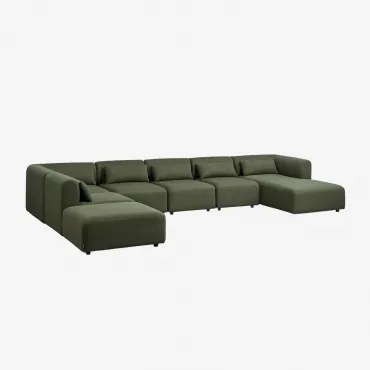 Rechtse Modulaire Chaise Longue Bank Van 6 Delen Met Poef Fogler Chenille Groen – Salie - Sklum