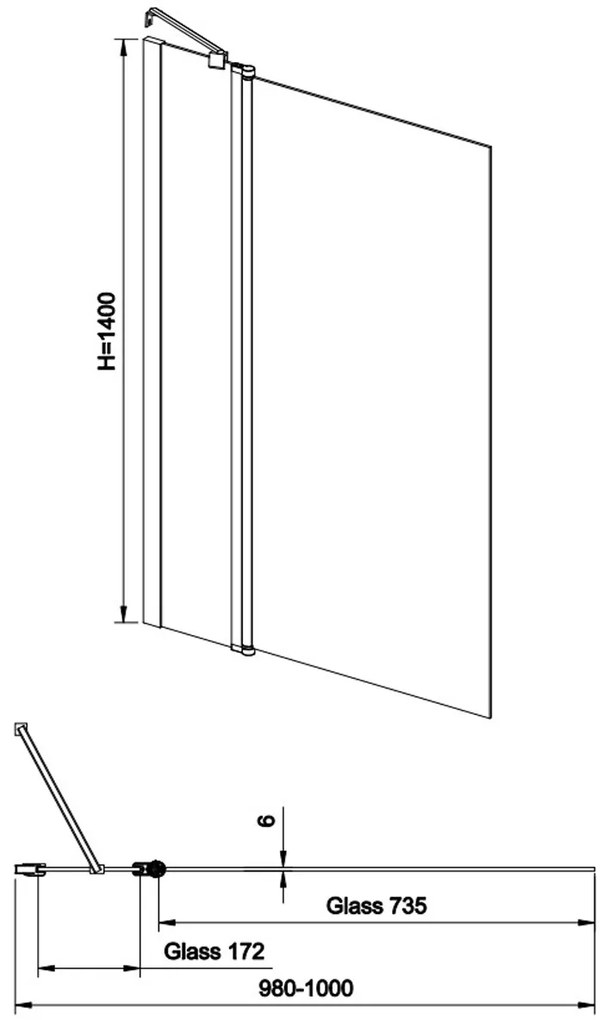 Eastbrook Volente badwand 100x140cm chroom