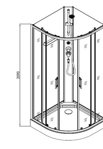 Badstuber Dallas complete douchecabine 90x90x210cm kitvrij kwartrond zwart mat