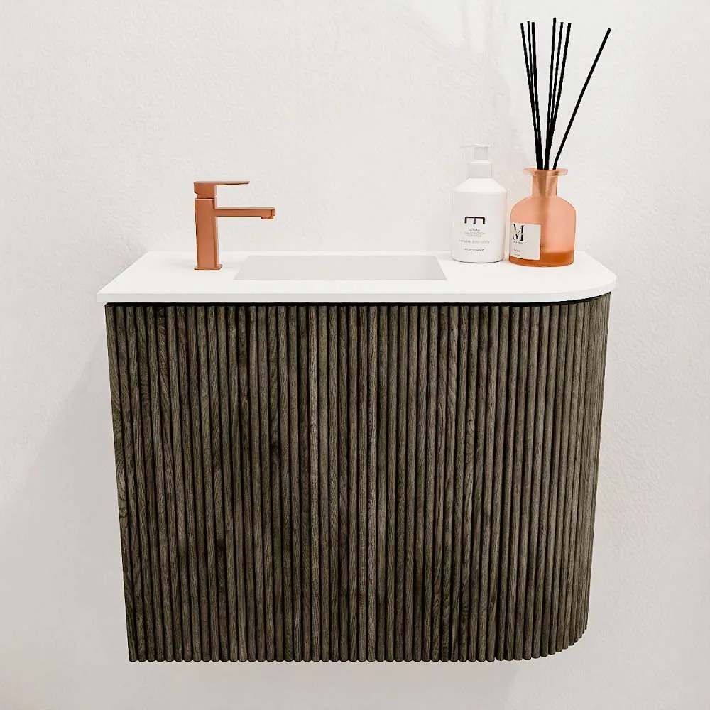 Mondiaz Joya 50cm toiletmeubel ronding rechts shadow met wastafel faye links 1 kraangat talc