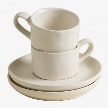 Pack Van 2 Koffiekopjes Van 10 Cl Met Schotel Van Gres Belvere Gardenia Wit - Sklum