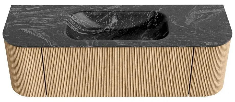 Mondiaz Kurve-dlux 140cm badmeubel ronding links/rechts oak met 1 lade en 2 deuren en wastafel big small midden zonder kraangat lava