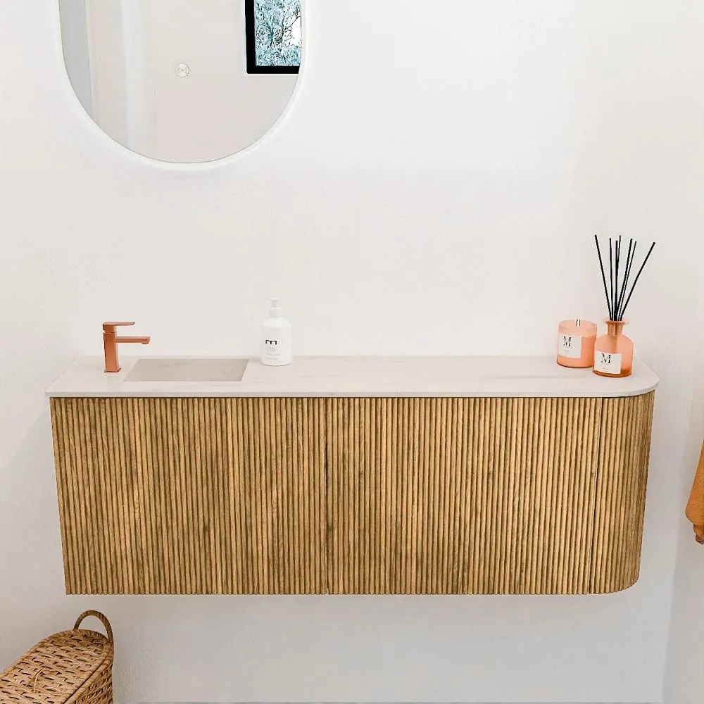 Mondiaz Joya DLux 110cm toiletmeubel ronding rechts oak met wastafel faye links 1 kraangat meli