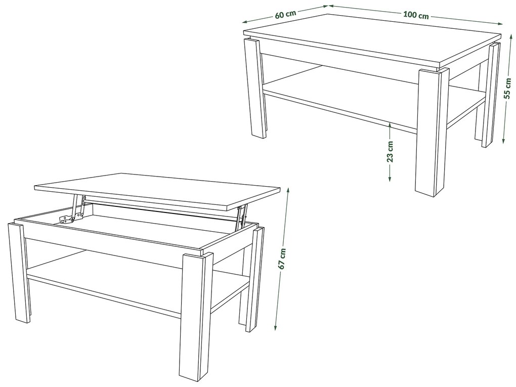 ASTI-P eiken artisan / beige - moderne salontafel met hefblad