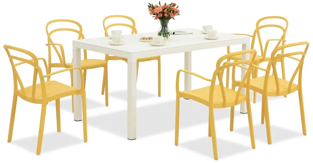 King/Vague wit en oranje tuinmeubelset voor 6 personen Bica