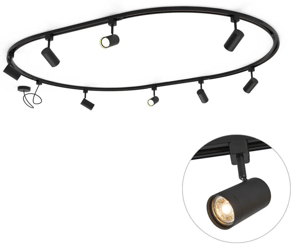 Modern railsysteem met 8 Spot / Opbouwspot / Plafondspots zwart 1-fase ovaal 200cm - Iconic Jeana GU10 Binnenverlichting Lamp