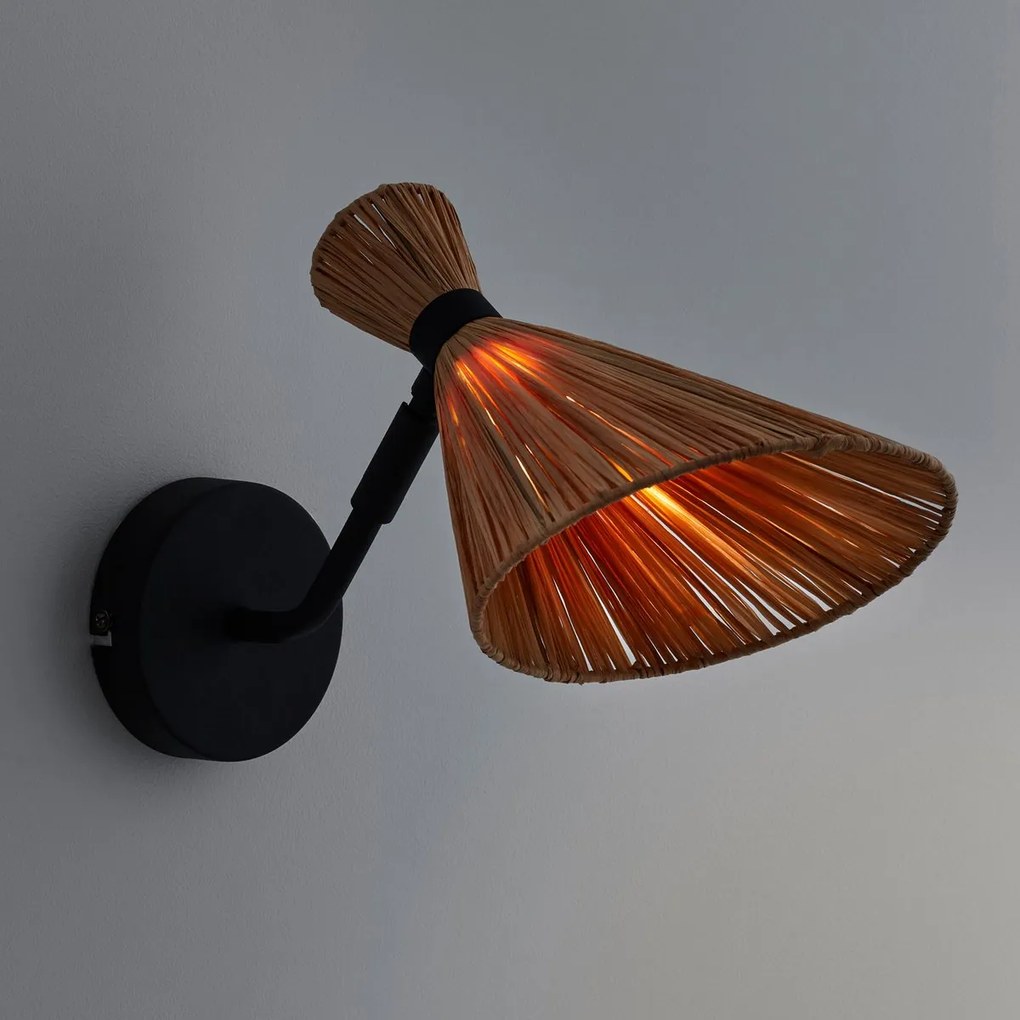 Wandlamp in metaal en raffia, Rozza