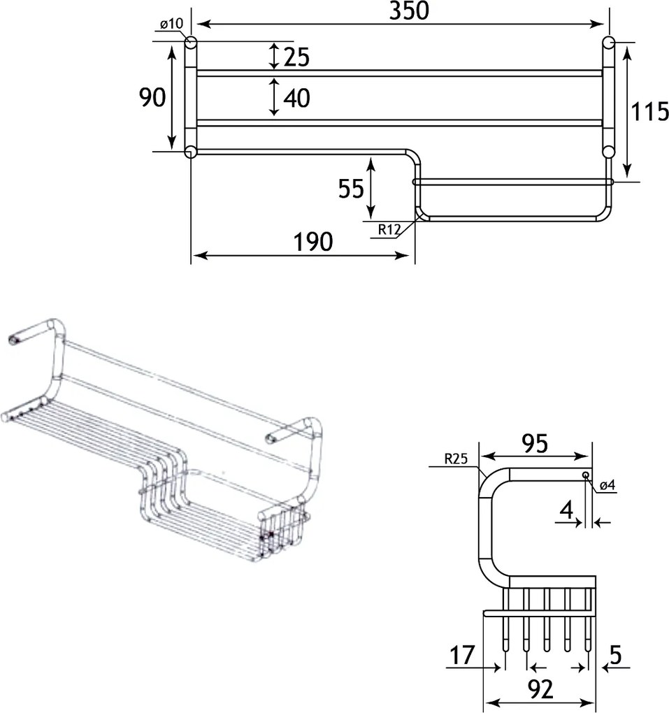 Eastbrook Solid messing doucherek rechthoekig chroom 40cm
