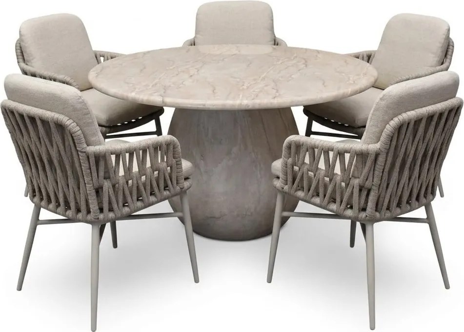 Luxor Dante dining tuinset 140xH75 cm 6 delig zand polystone marmerlook