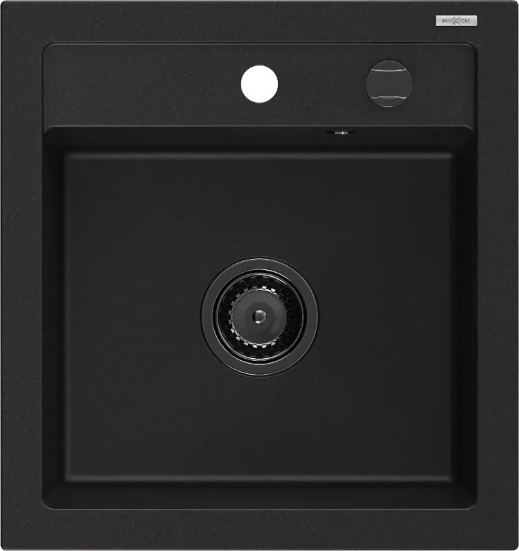Mexen Vito granieten gootsteen met 1 bak 520 x 490 mm, zwart, zwarte sifon - 6503521000-77-B