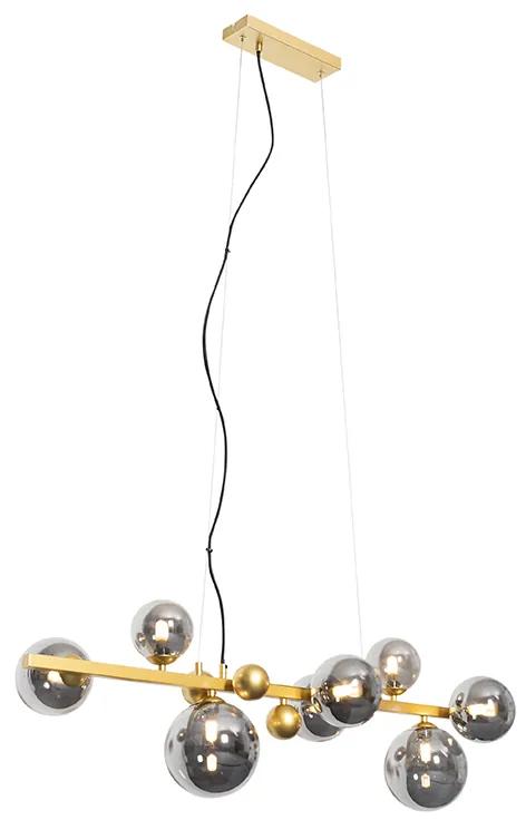 Eettafel / Eetkamer Art Deco hanglamp goud met smoke glas 8-lichts - David Art Deco G9 Binnenverlichting Lamp