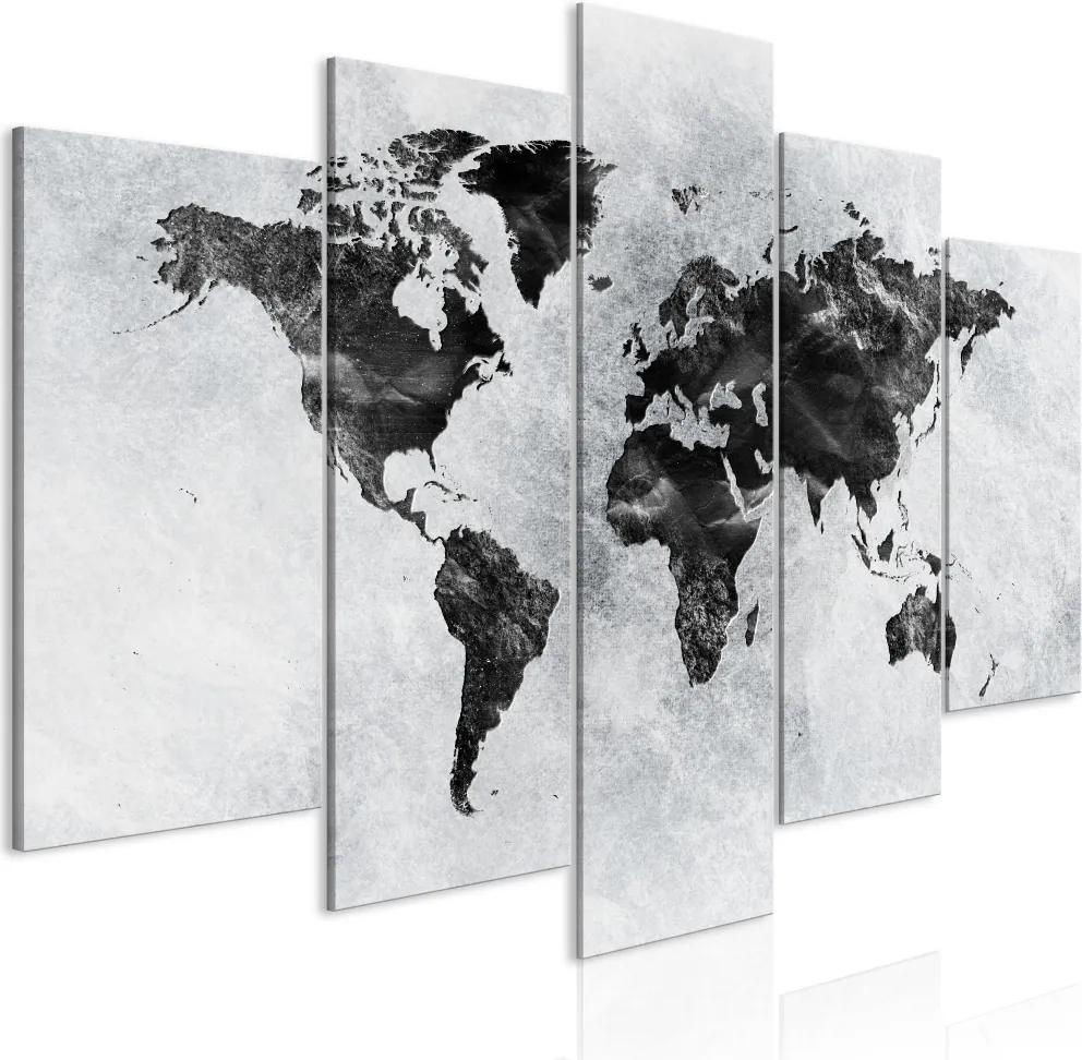 Schilderij - Wereld in zwart en wit, wereldkaart, 5 luik
