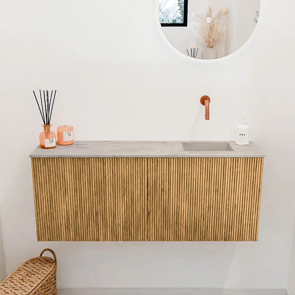 Mondiaz Joya DLux 100cm toiletmeubel oak met wastafel faye rechts zonder kraangat glace
