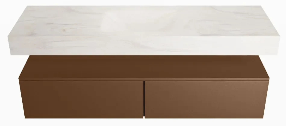 Mondiaz Alan DLux badmeubel 150cm rust 2 lades met wastafel ostra midden 1 kraangat