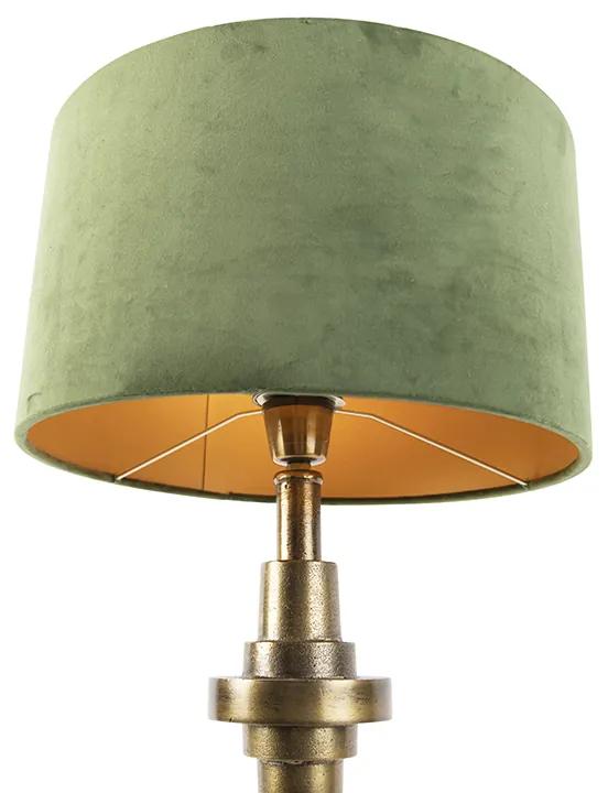 Art Deco tafellamp met velours kap groen 35 cm - Diverso Art Deco E27 cilinder / rond Binnenverlichting Lamp