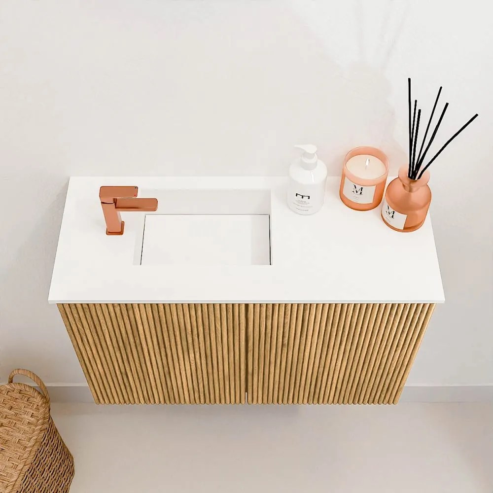 Mondiaz Joya 60cm toiletmeubel oak met wastafel faye links 1 kraangat talc