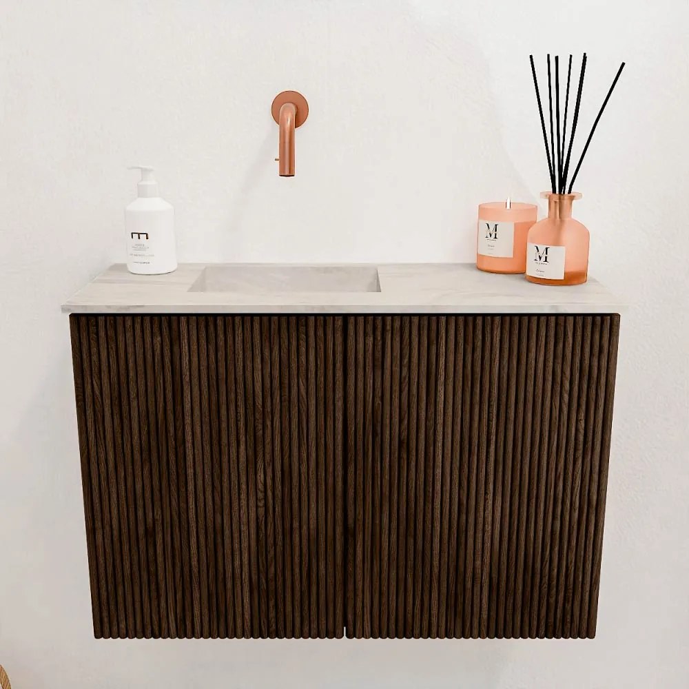 Mondiaz Joya DLux 60cm toiletmeubel walnut met wastafel faye links zonder kraangat ostra