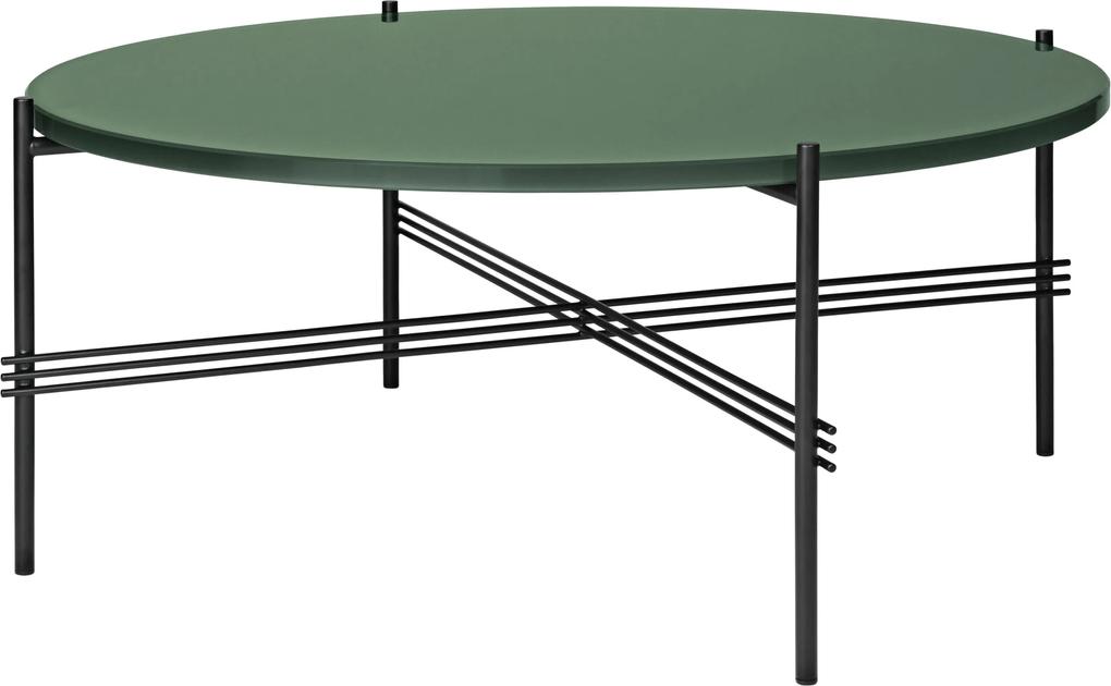 Gubi TS Table Glass salontafel 80cm zwart onderstel dusty groen