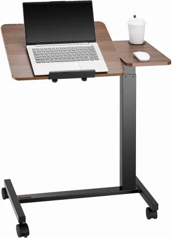 VEVOR Overbedtafel Mobiele bijzettafel met opklapbaar bureaublad, in hoogte en hoek verstelbare laptoptafel met bekerhouder, nachtkastje voor kantoor en studeerkamer