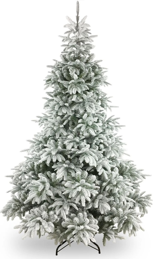 Andorra Flocked kunstkerstboom - 213 cm - groen - Diameter 155 cm - 2.329 tips - besneeuwd - metalen voet