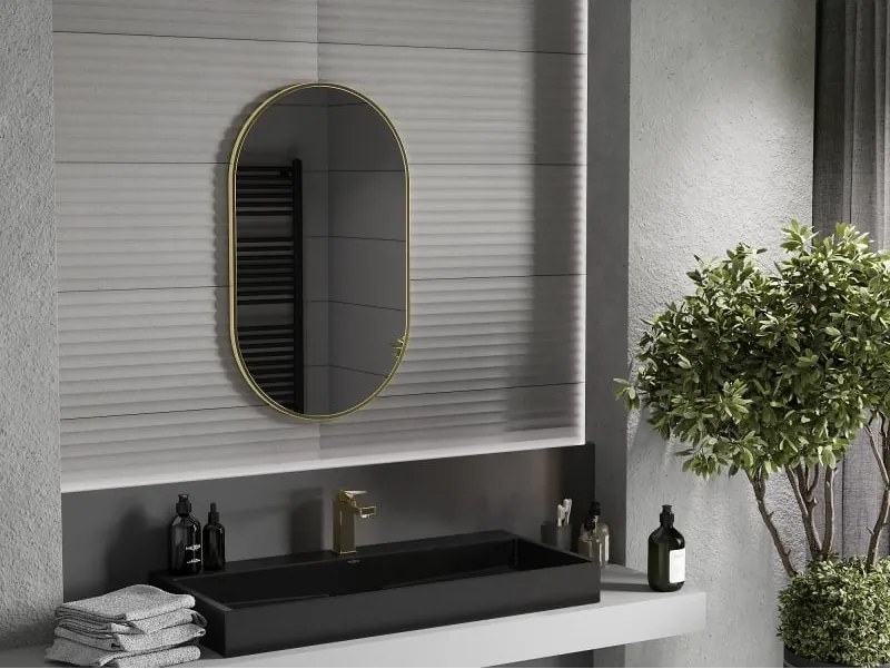 Mexen Loft ovaal badkamer spiegel 85 x 50 cm, gouden frame - 9851-085-050-000-50