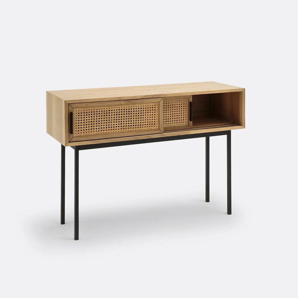 Wandtafel in eikenhout, deuren in rotan Waska