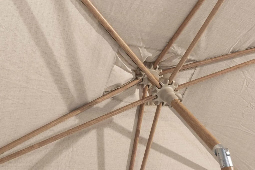 4 Seasons Outdoor Azzurro Parasol woodlook frame met zandkleurig doek Ø 300 cm Parasol    weerbestendig