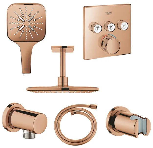 GROHE Rainshower Smartactive Regendoucheset Opbouw -hoofddouche vierkant 31cm - handdouche vierkant - plafondarm - inbouwbox - (glans) warm sunset SW98894 SW98902 SW105953 SW108085 SW116332 SW10772