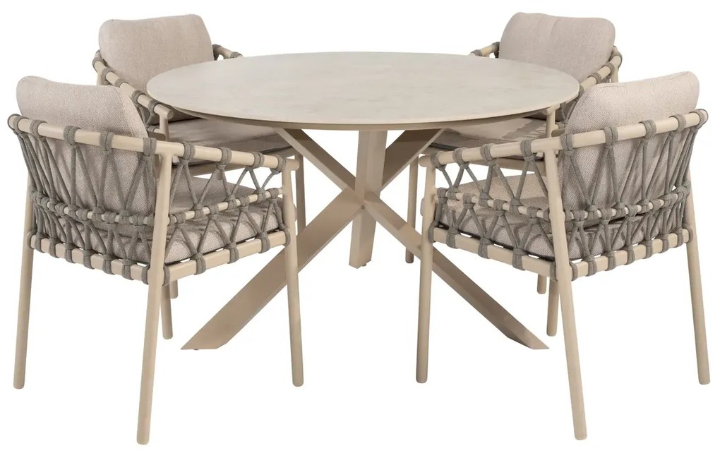 Taste by 4 Seasons Piacenza tuinset latte met Prado tafel met keramisch blad Ø 130 cm SALE Tuinset beige weerbestendig