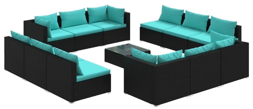 vidaXL 13-delige Loungeset met kussens poly rattan zwart