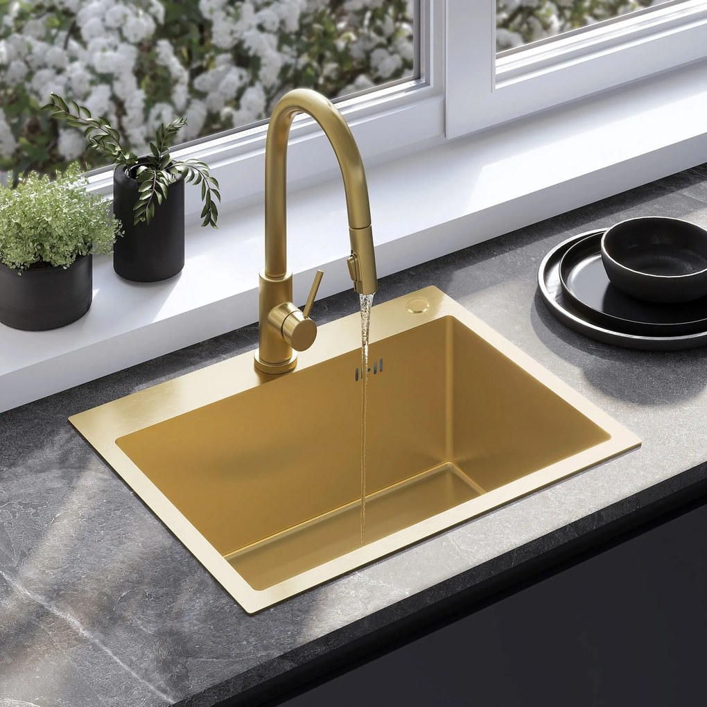 Stalen spoelbak Liam BRUSH GOLD
