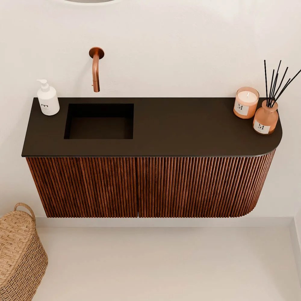 Mondiaz Joya 80cm toiletmeubel ronding rechts ruby met wastafel faye links zonder kraangat urban