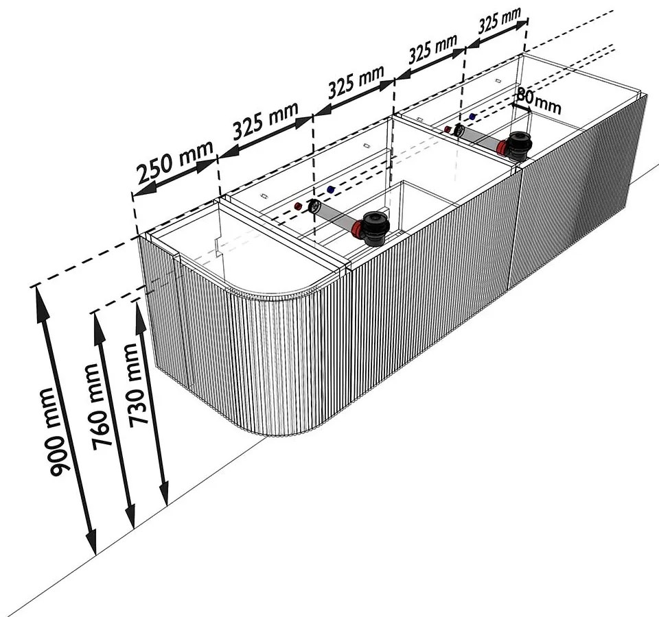 Mondiaz Kurve 155cm badmeubel ronding links shadow met 2 lades en 1 deur en wastafel cloud dubbel/rechts zonder kraangat urban