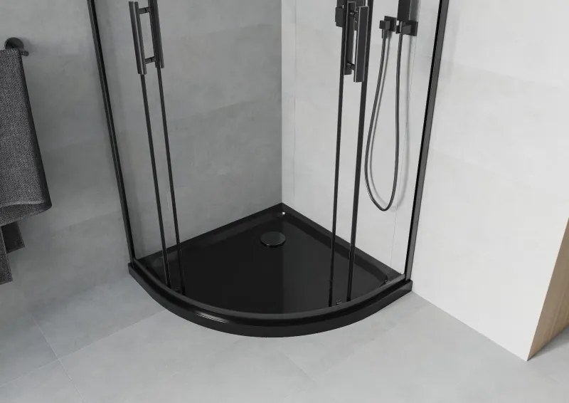 Mexen Rio halve ronde douchecabine 80 x 80 cm, transparant, zwart + Flat douchebak, zwart - 863-080-080-70-00-4170B