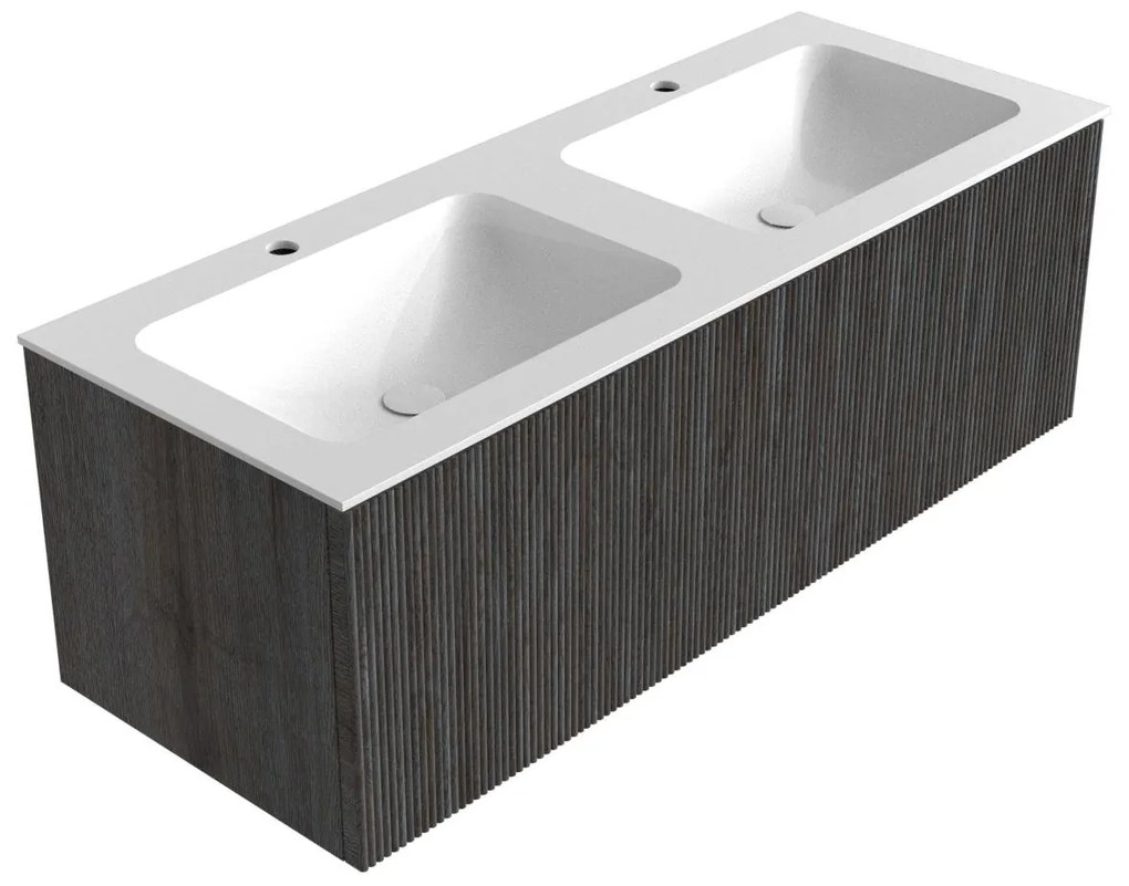 Mondiaz Kurve 120cm badmeubel shadow met 1 lade en wastafel cloud dubbel 2 kraangaten