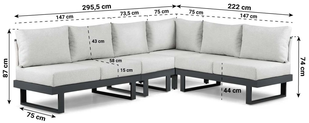 Hoek loungeset 6 personen Aluminium Grijs Lifestyle Garden Furniture Lorenzo