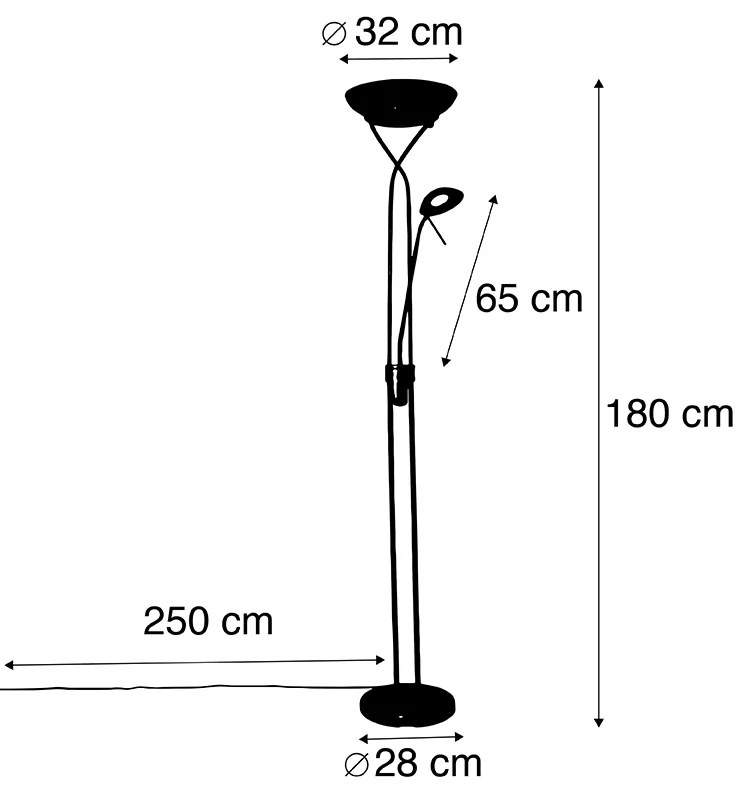 Vloerlamp zwart incl. LED en dimmer met leeslamp dim to warm - Empoli