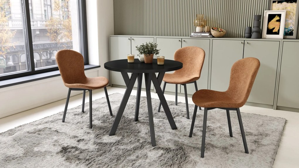 ALMO 80 Mat Zwart / zwarte poten – ronde tafel met Y-poten, loft/industrieel voor keuken, woonkamer en eetkamer