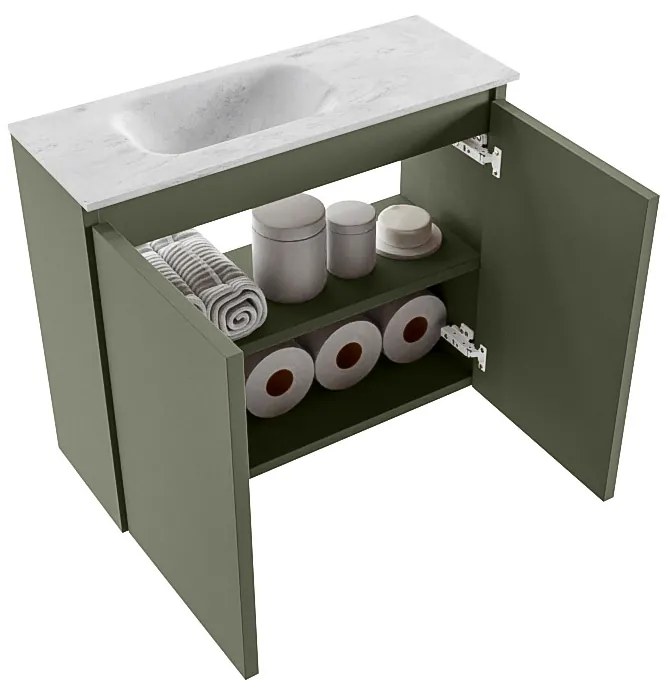 Mondiaz Ture DLux toiletmeubel 60cm army met wastafel opalo links zonder kraangat