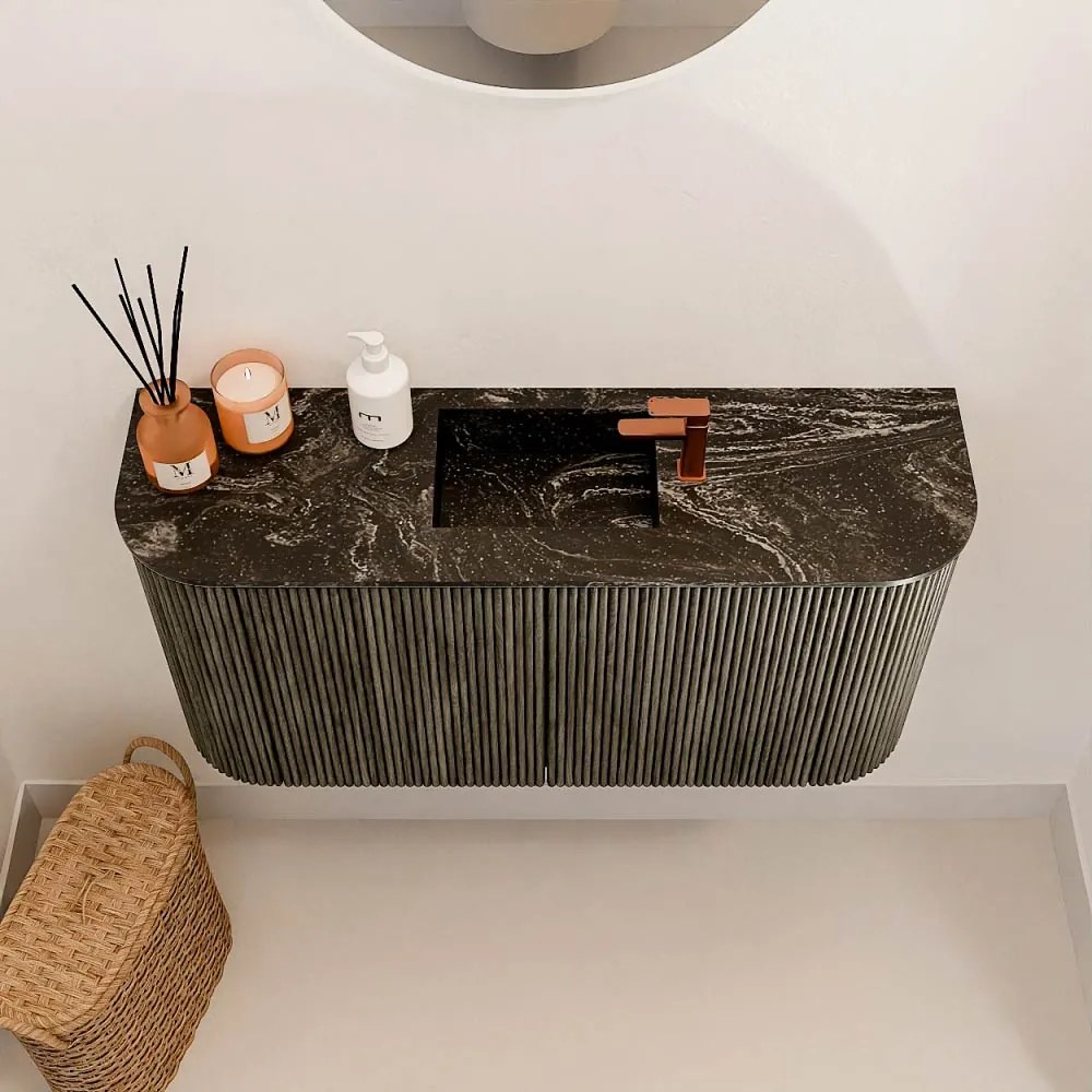 Mondiaz Joya DLux 85cm toiletmeubel ronding links/rechts shadow met wastafel faye midden 1 kraangat lava