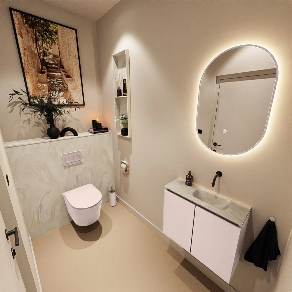 Mondiaz Ture DLux toiletmeubel 60cm rosee met wastafel ostra rechts zonder kraangat